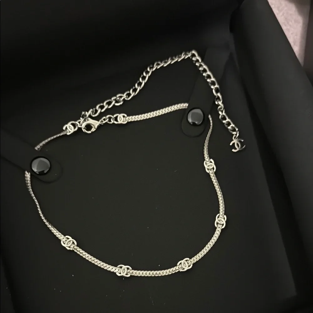 CHANEL Silver Chain Necklace with Black Accents - Picture 2 of 4
